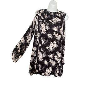 Angie Black Pink Floral Cold Shoulder Long Sleeve top S
